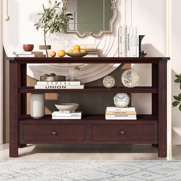 Modern Wood Sofa Table Console Table with 2 Drawers and 2 Shelves