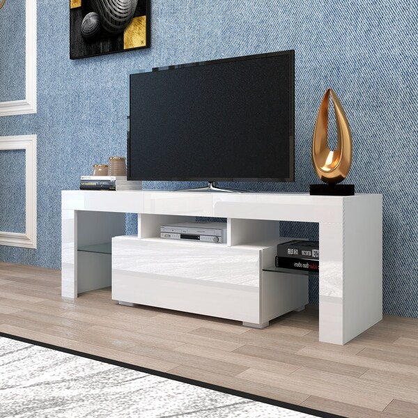 51''L Flat Screen TV Stand LED RGB TV Cabinet with 5 Shelf for 43 to 60 in Entertainment Center