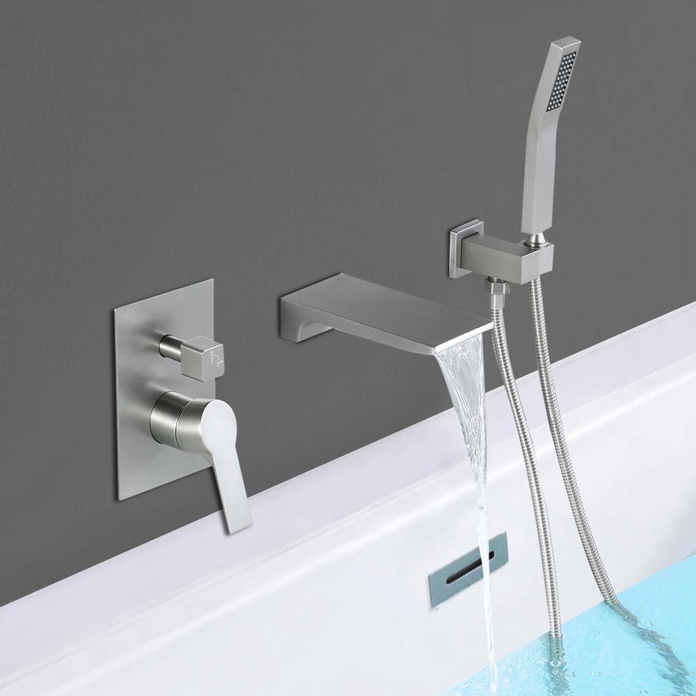 Maincraft Single-Handle Wall Mount Roman Bathtub Faucet with Hand Shower in Brushed Nickel HHK-88020BN