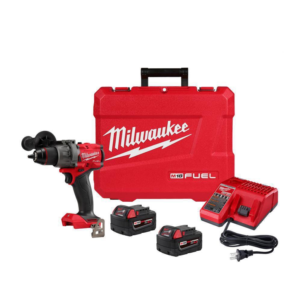 MW M18 FUEL 18V Lithium-Ion Brushless Cordless 12 in. Hammer Drill Driver Kit with Two 5.0 Ah Batteries and Hard Case 2904-22