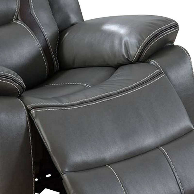 37 Inches Leatherette Glider Recliner with Pillow Arms， Gray