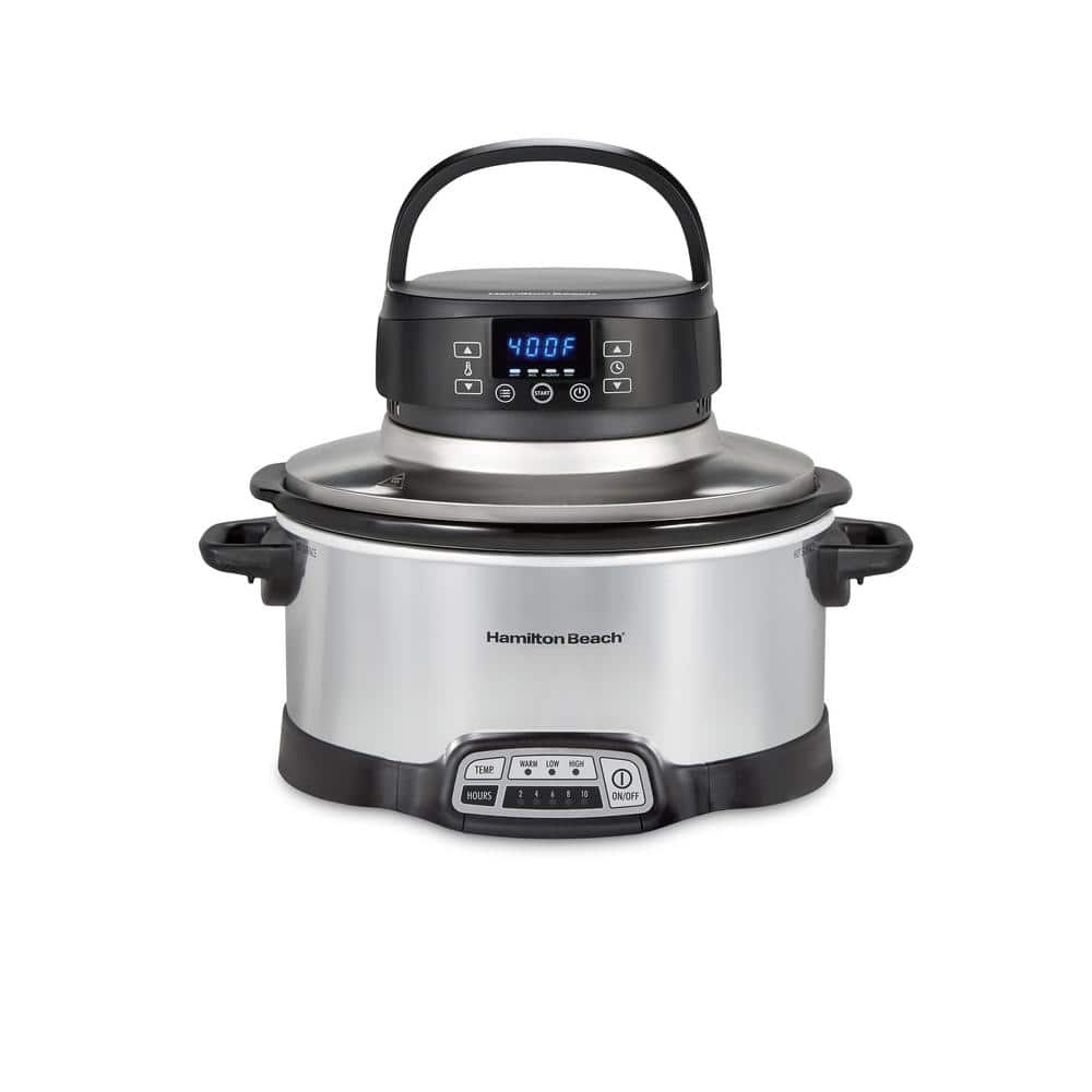 Hamilton Beach 2 in 1 6 Qt. Stainless Steel Slow Cooker with Air Fry Lid 33061