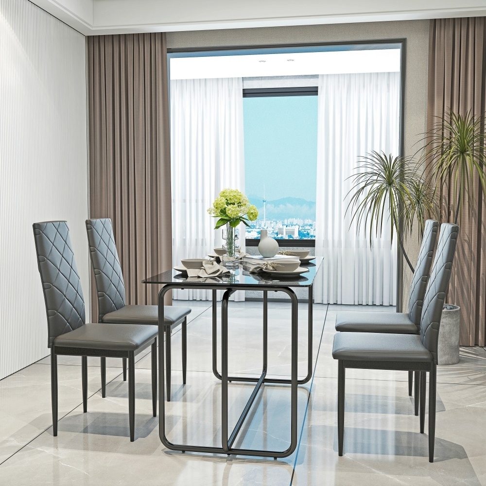 5 piece Dining Table Set with Tempered Glass Top