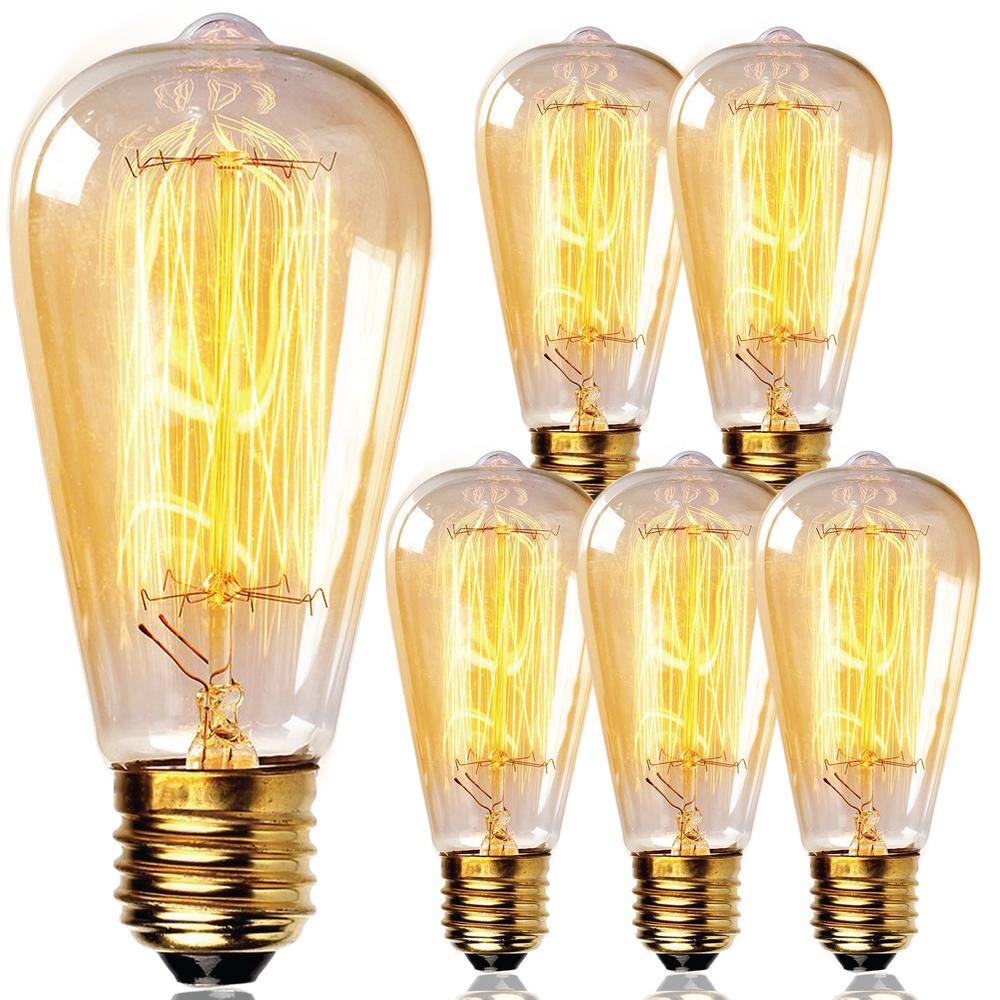 Newhouse Lighting 60-Watt Equivalent ST64 Edison Bulbs Incandescent Dimmable Vintage Light Bulb E26 Standard Base Warm White (6-Bulbs) ST64INC-6