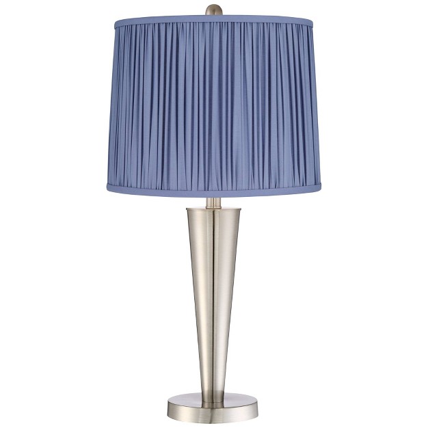 High Brushed Nickel With Usb Charging Port Blue Shirred Shade For Bedroom Living Room House Desk