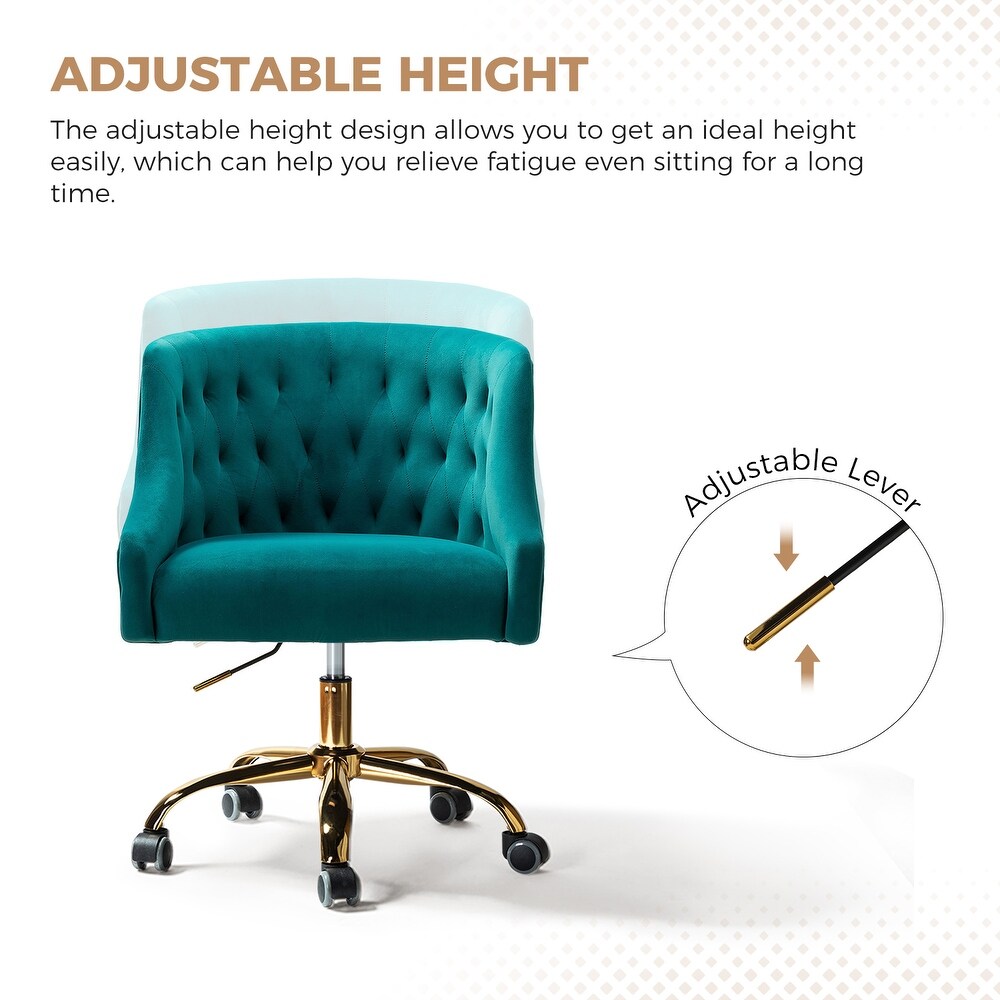 Modern Velvet Tufted Office Chair with Gold Metal Base by HULALA HOME