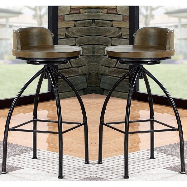 Industrial Design Wood Seat and Metal Base Swivel Bar Stool