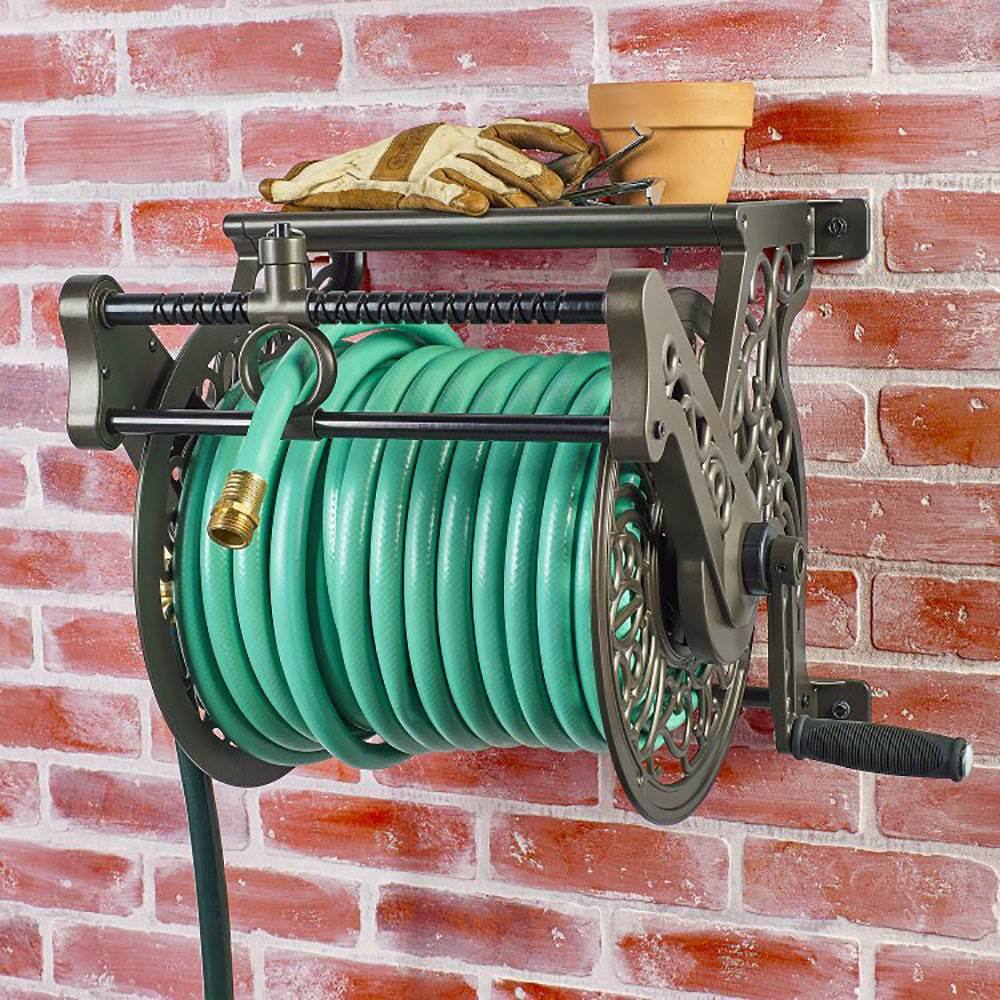 LIBERTY GARDEN Wall Mounted Heavy Gauge Aluminum Hanging Hose Reel with Guide LBG-707