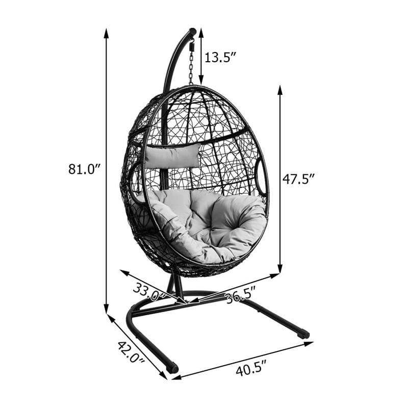 Outdoor Indoor Hanging Egg Chair Hammock Swing Chair with C Hammock Stand Set, Soft Seat Cushion & Pillow