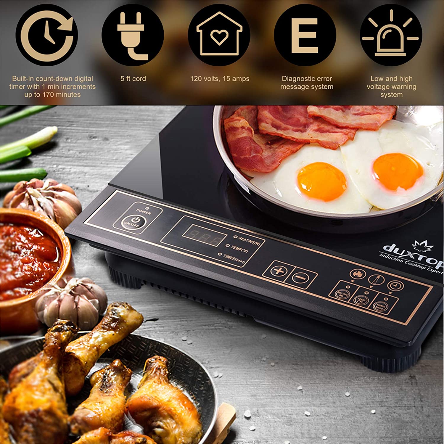 Duxtop 1800W Portable Induction Cooktop Countertop Burner， Gold 8100MC/BT-180G3