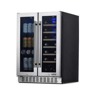 NewAir 24 in. 18 Bottle and 58 Can Premium Built-in Dual Zone French Door Wine and Beverage Fridge with SplitShelf NWB080SS00