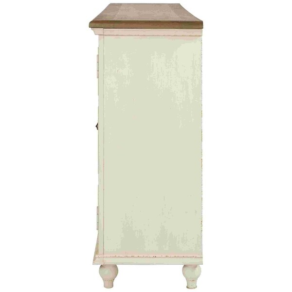 Wooden Accent Cabinet with 4 Door Storage， Antique White and Brown