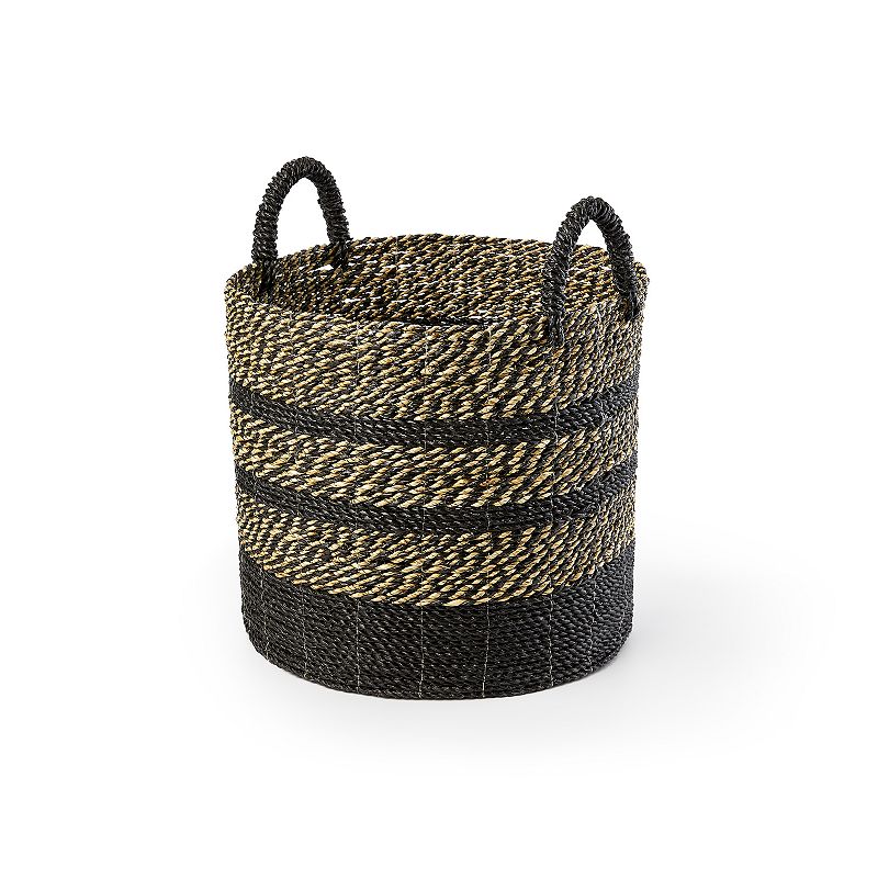 Saddle River Black Seagrass and Raffia Basket 4-piece Set