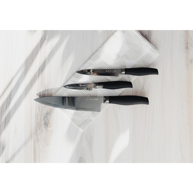 Dura Living Titan Series 3 Piece Titanium Plated Chef Knife Set With Blade Guards Black