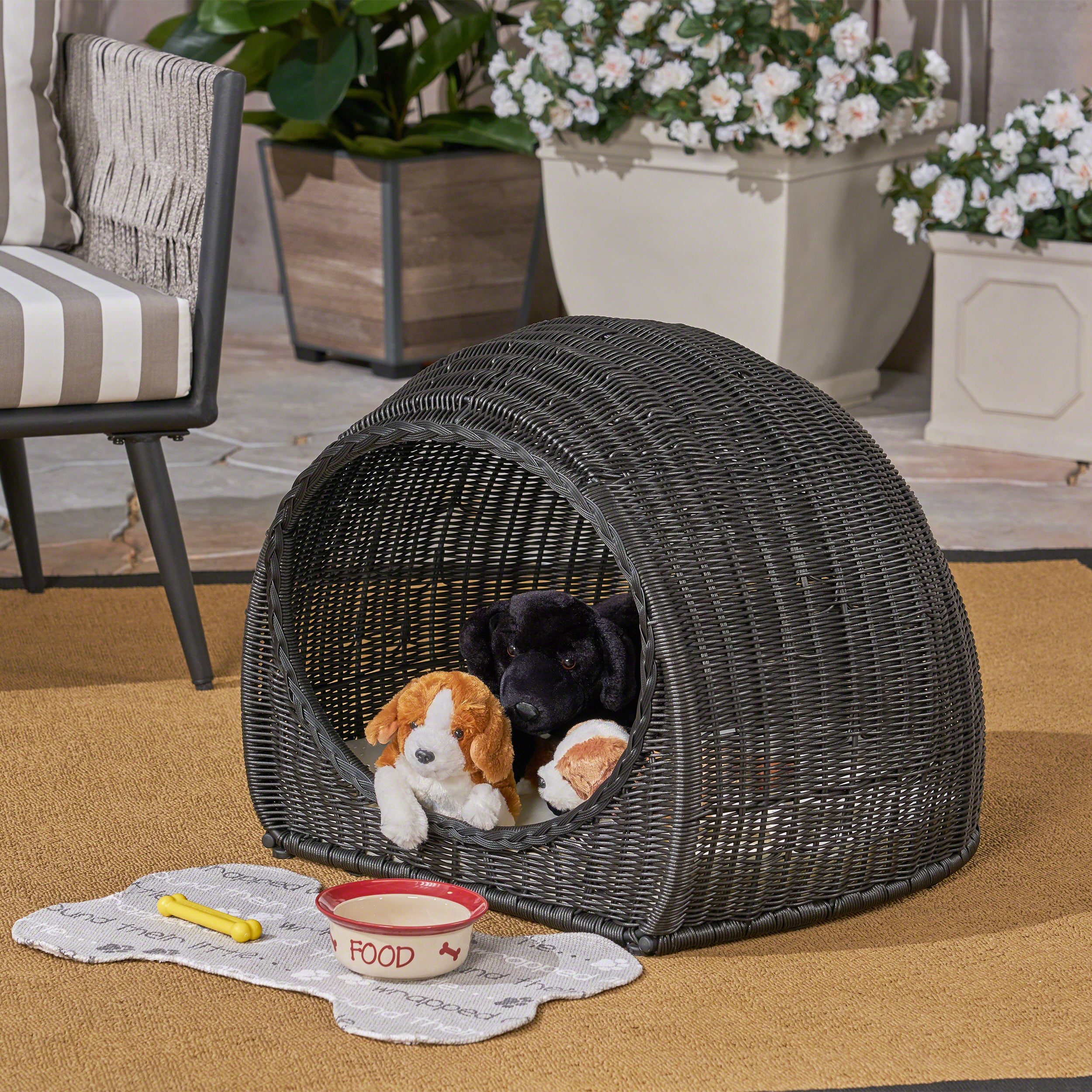 Hayes Outdoor Wicker Igloo Cushioned Pet Bed