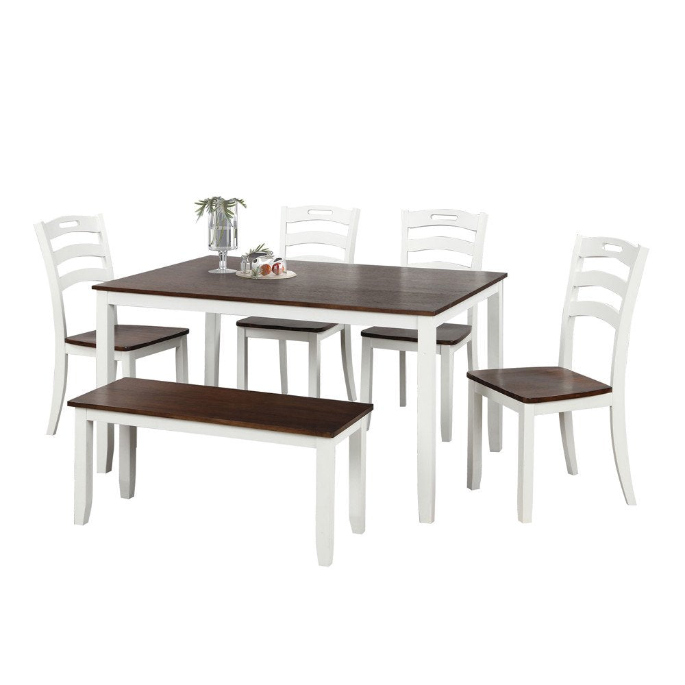 6 Piece Dining Table Set with 1 Bench, 1 Table, 4 Chairs for Home Dining Room Kitchen