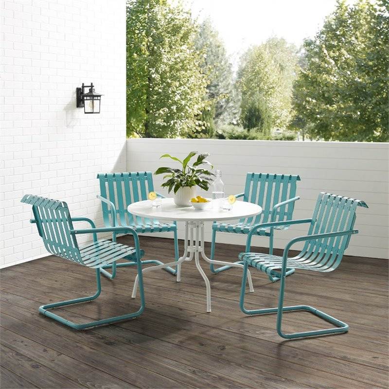 Crosley Furniture Gracie 5 Piece Retro Metal Patio Dining Set in Blue and White   Contemporary   Outdoor Dining Sets   by Homesquare  Houzz