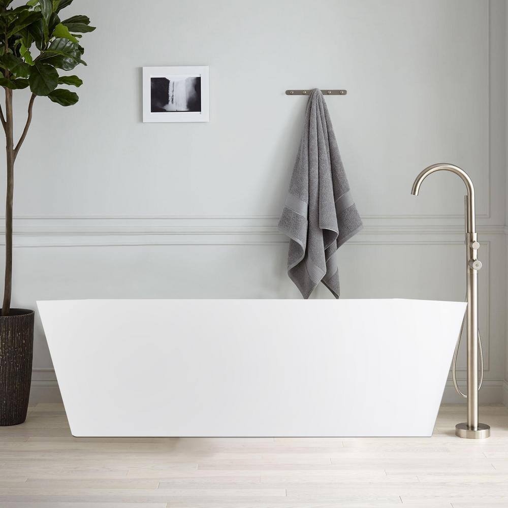 Vanity Art Bretagne 67 in. Solid Surface Resin Stone Matte Flatbottom Freestanding Bathtub in White VA6914-ML