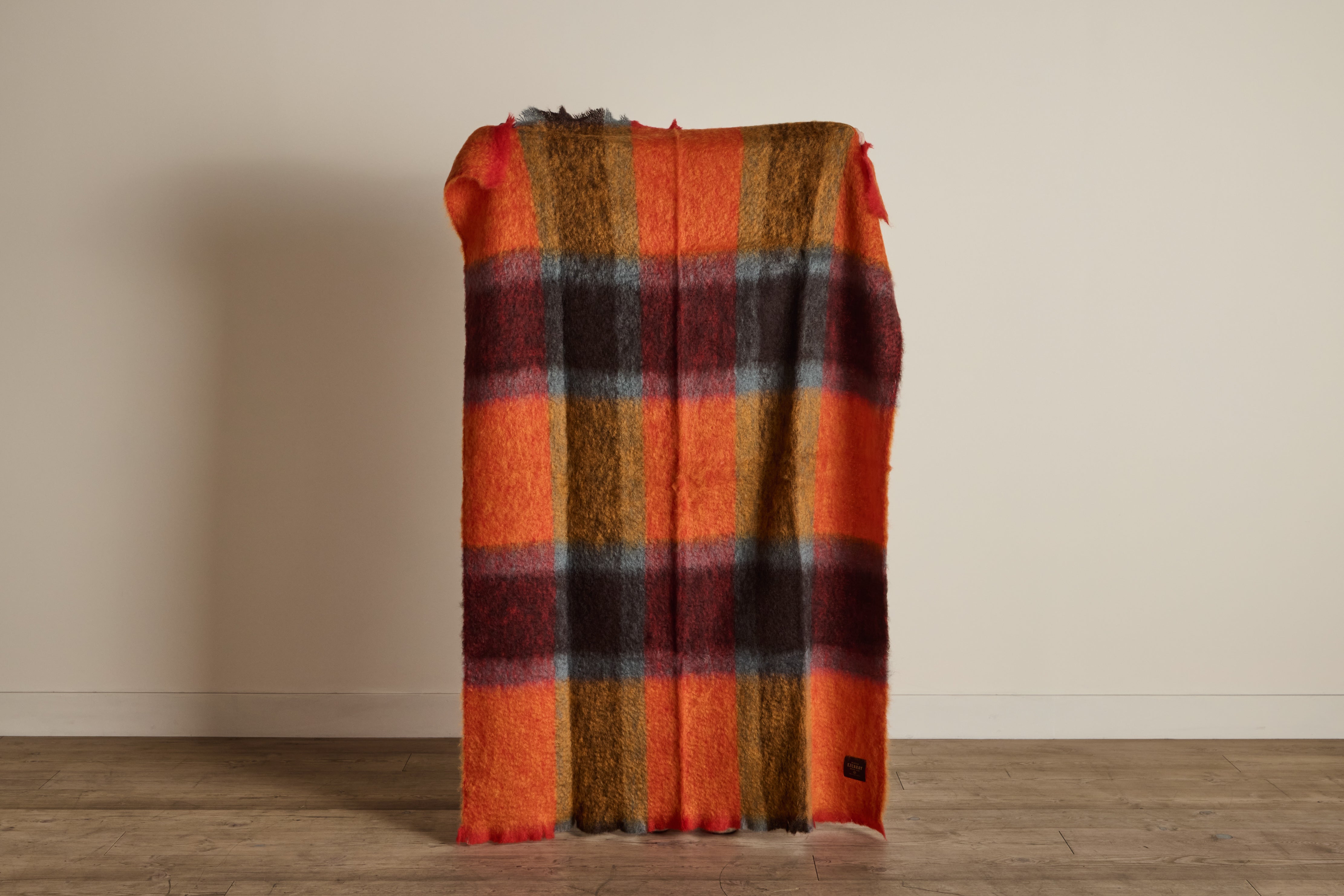 Mohair Throw in Vermillion Plaid