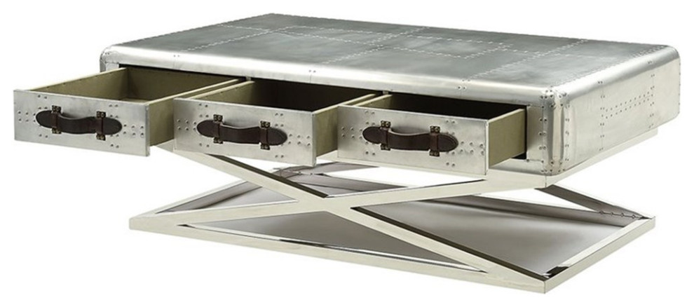 ACME Aberdeen II 51 quotAccent Storage Coffee Table in Aluminum   Industrial   Coffee Tables   by Homesquare  Houzz