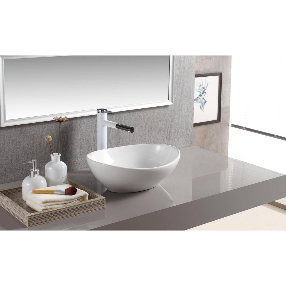 Elanti Oval Vessel Bathroom Sink in White EC9838