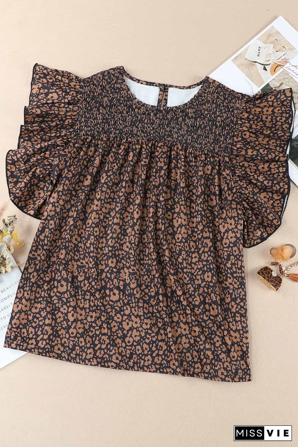 Black Plus Size Smocked Floral Blouse