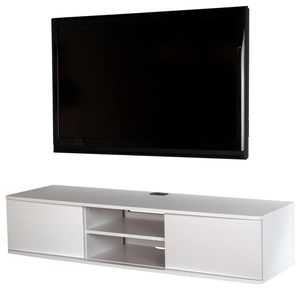 South Shore Agora 56 Wide Wall Mounted Media Console  Pure White   Contemporary   Entertainment Centers And Tv Stands   by South Shore Furniture  Houzz