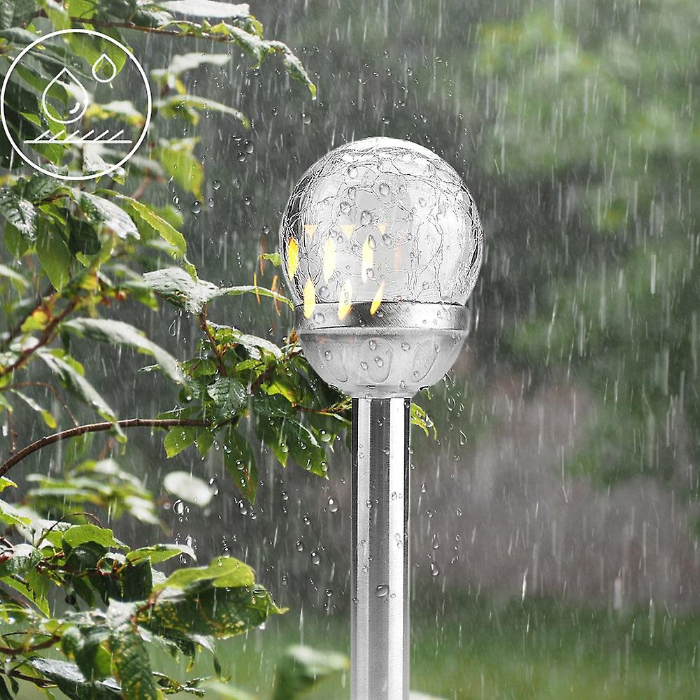 2Pcs Waterproof Led Solar Powered Garden Lamp Courtyard Stake Crackle Round Ball Lights