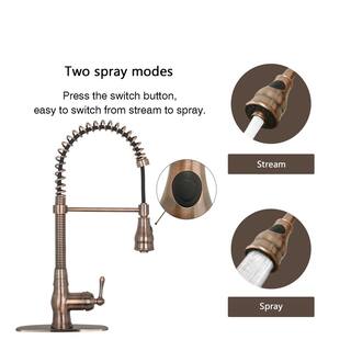 Akicon Single-Handle Pre-Rinse Spring Pull-Down Sprayer Kitchen Faucet in Antique Copper AK96518A-AC