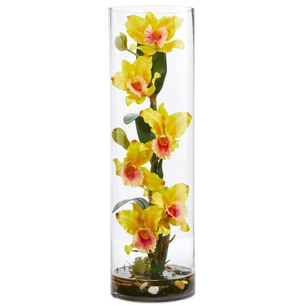 20'' Cattleya Orchid Artificial Floral Arrangement in Cylinder Vase