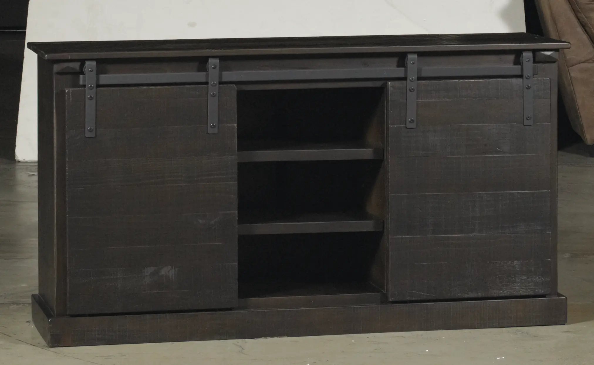 65 Inch Rustic Distressed Charred Oak TV Stand