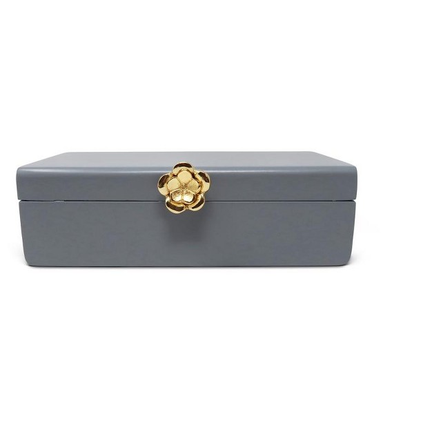 Classic Touch Grey Wood Decorative Box With Gold Flower Opener