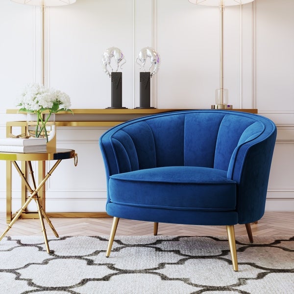 Modern Velvet Accent Barrel Chair With Metal Legs