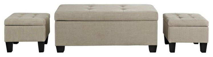 Picket House Furnishings Everett 3 Piece Ottoman Set in Natural   Transitional   Footstools And Ottomans   by Homesquare  Houzz