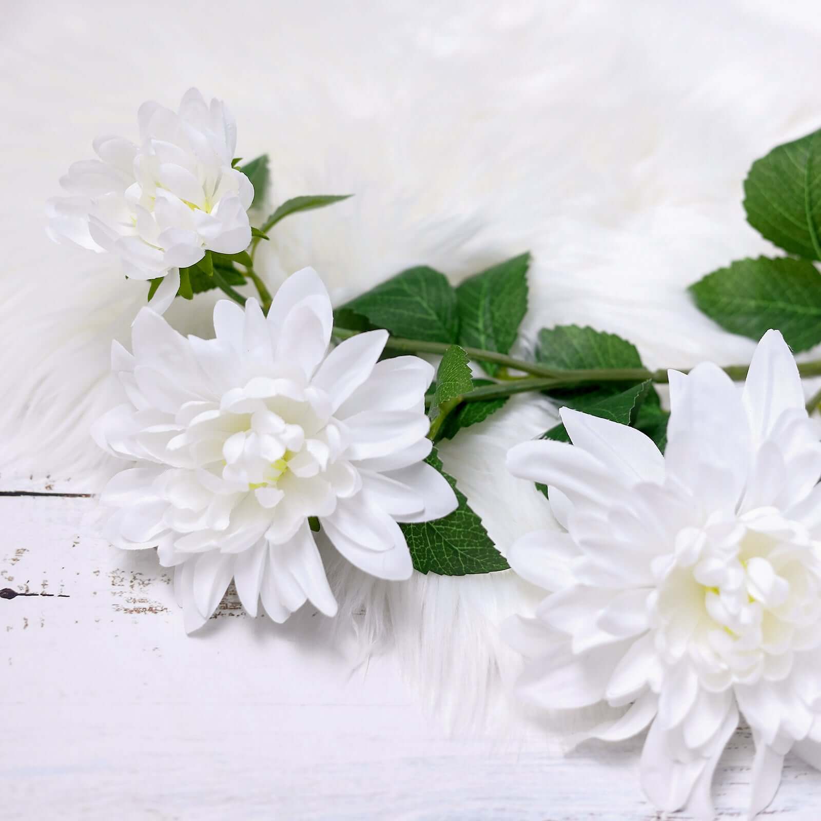 White Artificial Dahlia Silk Flower Stems, Faux Floral Spray 30