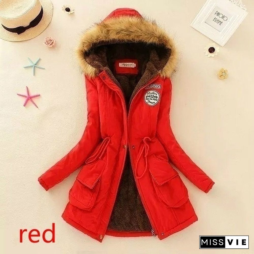 New Arrival Women‘s Fashion Warm Coats Women Jackets Warm Outwear Solid Fur Collar Thick Ladies Plus Size XS-5XL and 11 Colors