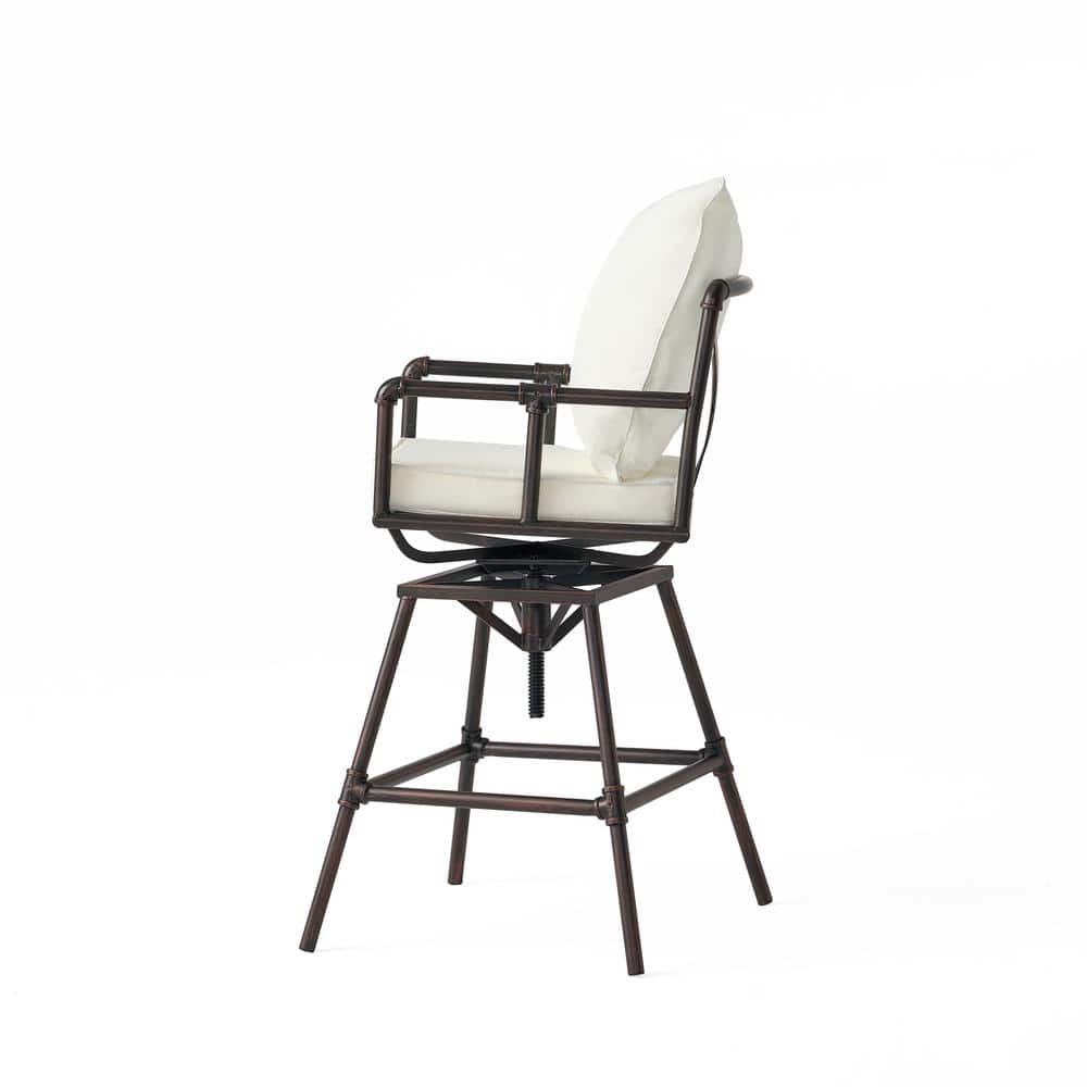 Noble House Jacoby Swivel Metal Outdoor Bar Stool with Beige Cushion 6460