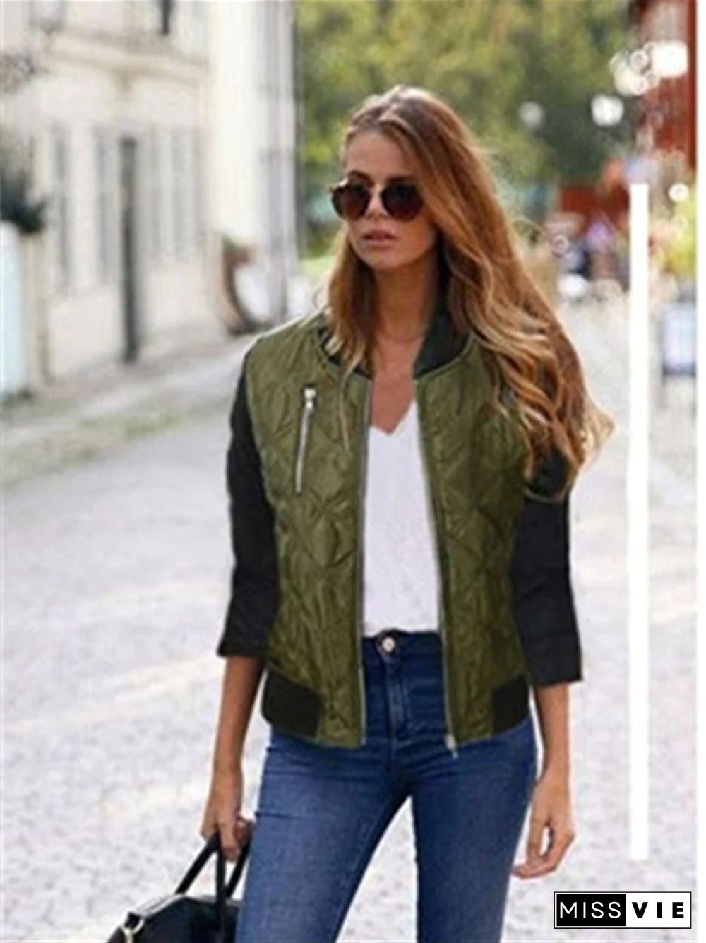 Solid Color Fashion Zipper Cotton Jacket Women's Jacket