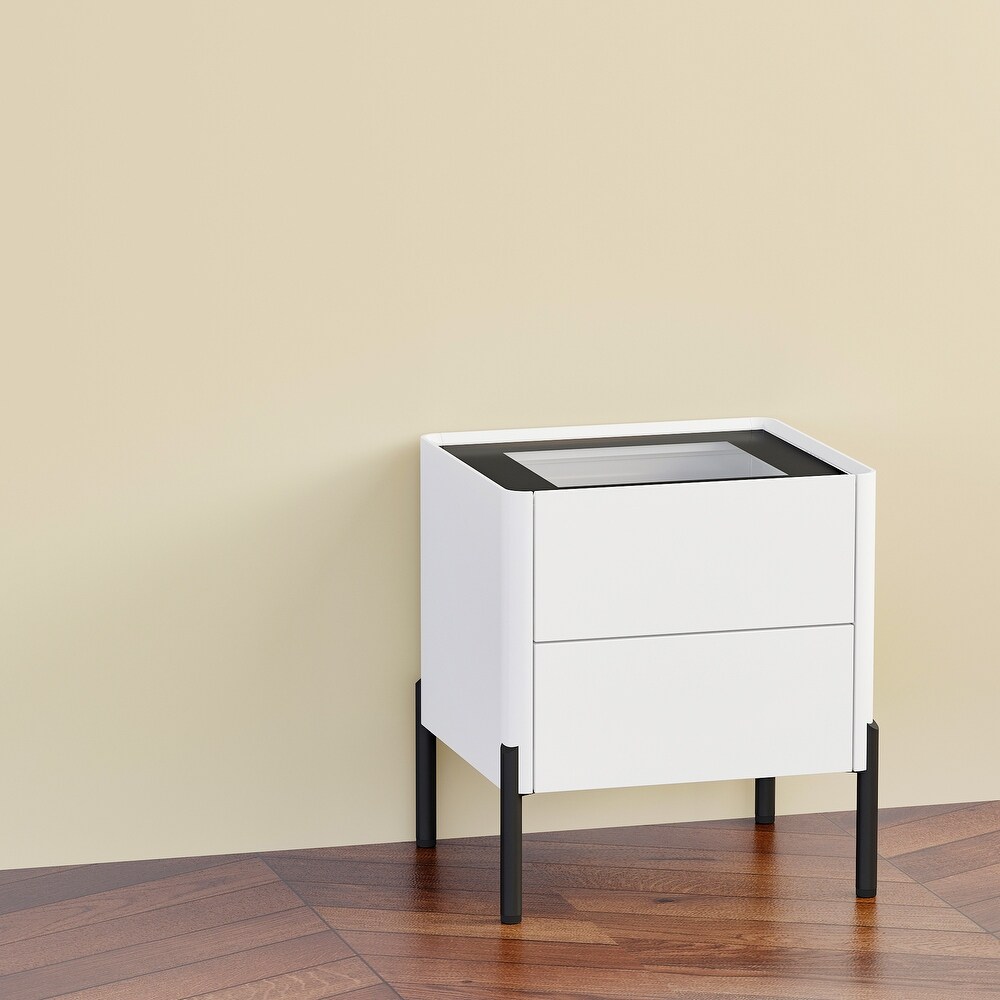 21.7 Inch Bedside Table with 2 Drawers  End Table for Bedroom  White   17.7\