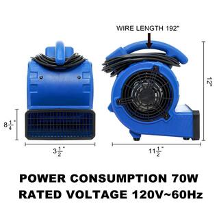 Lukvuzo 12 in. Blue 305 CFM Air Mover Mini Floor Blower Fan for Water Damage Carpet Dryer Floor Bathroom Exhaust Fan HDSA11FS028