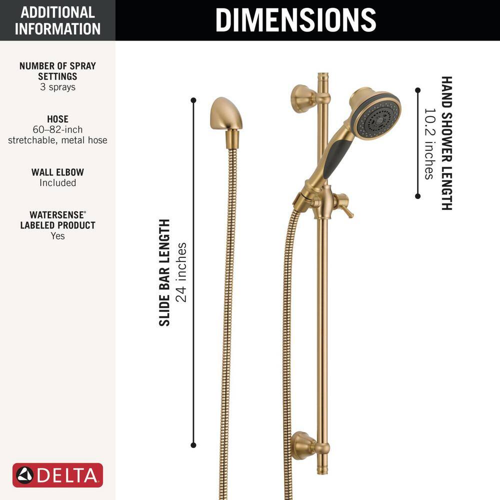 Delta 3-Spray Patterns Wall Mount Handheld Shower Head 1.75 GPM in Champagne Bronze 53021-CZ-PK