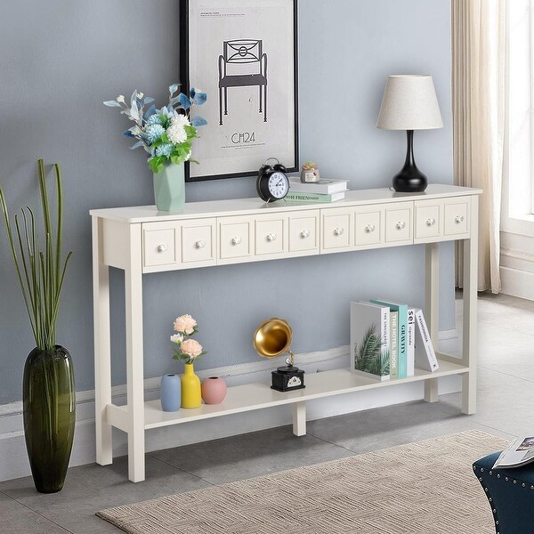 Entryway Long Console Table with Different Size Drawers and Shelf