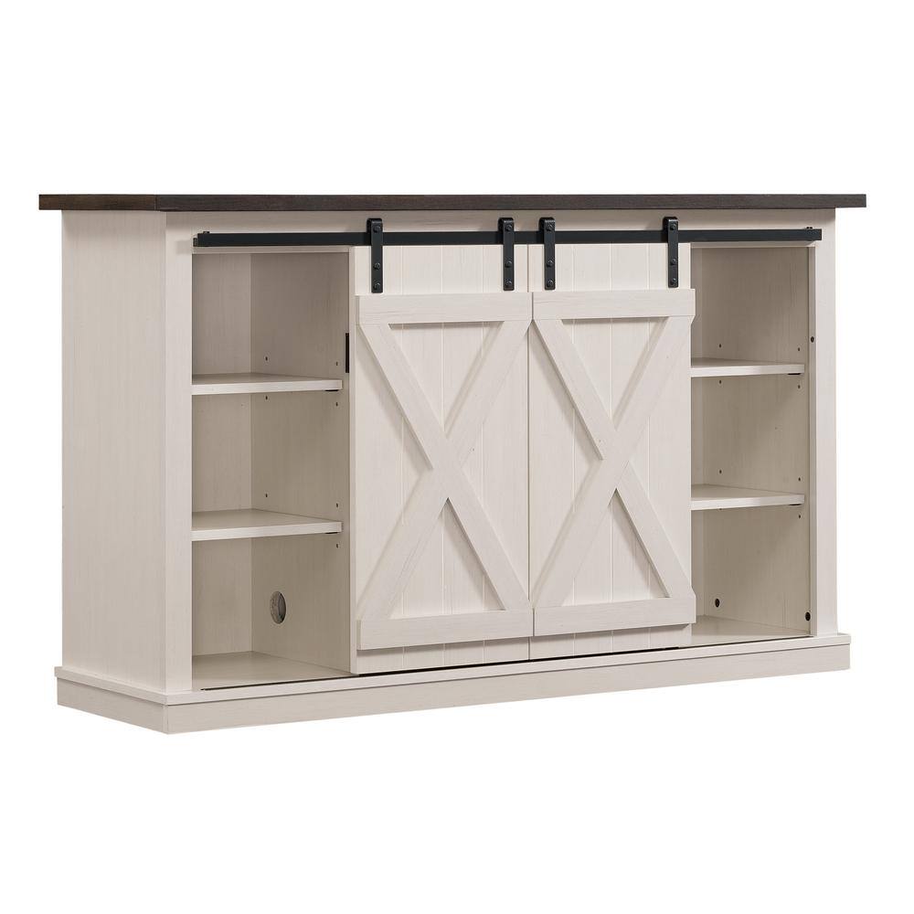 Bell'O Cottonwood 54 in. Sargent Oak and Cream Wood TV Stand Fits TVs Up to 60 in. with Storage Doors TC54-6127-TPG03