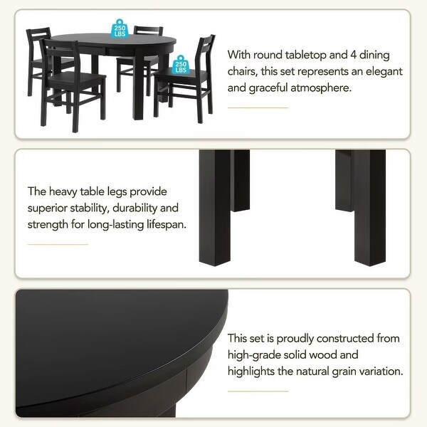 Extendable Round Dining Table Set with Storage Drawers and 4 Chairs