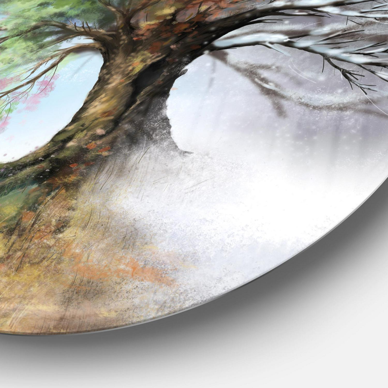 Designart Tree with Four Seasons Tree Painting Circle Metal Wall Art