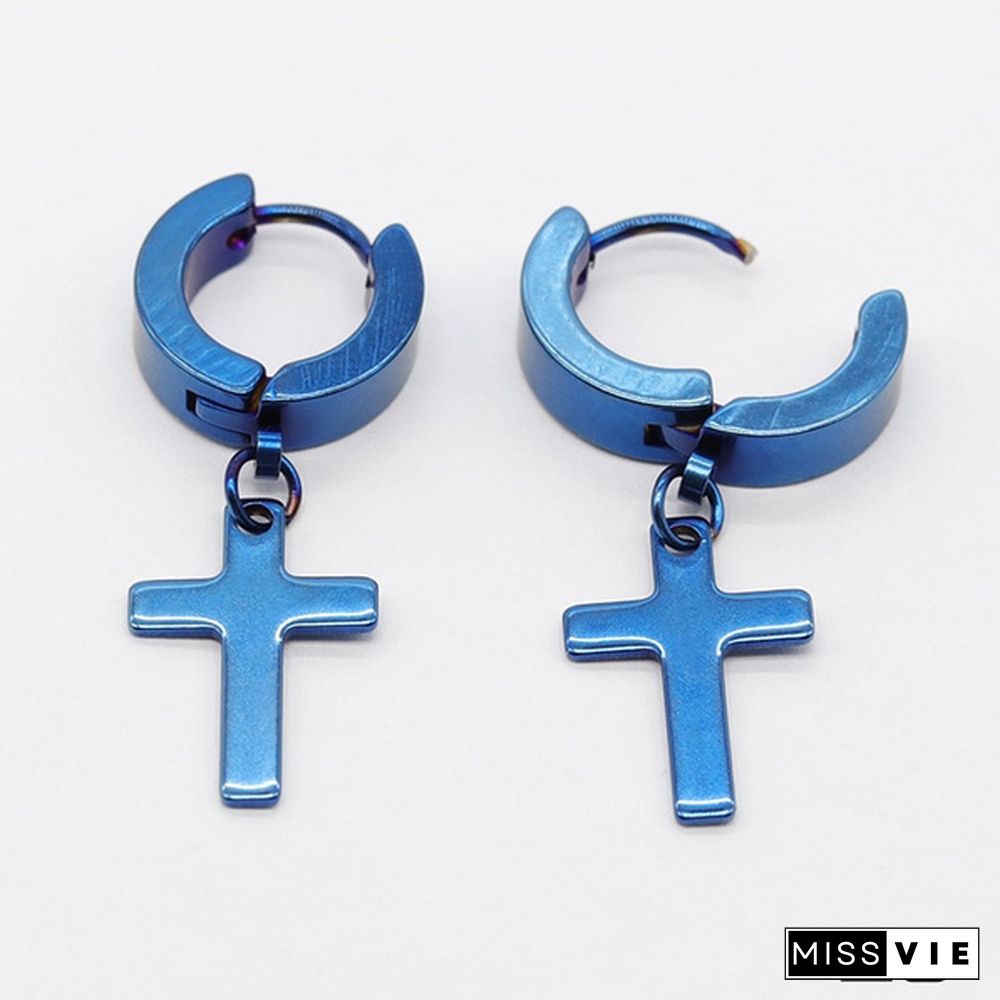 New Rock Stainless Steel Cross Earrings Anti-allergy Punk Jewelry Gift Unisex Fashion Personality Earrings