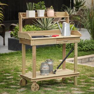 LuxenHome Mobile Wood Potting Bench WHOF1187