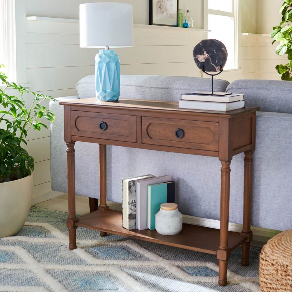 Hank 2 Drawer Console Table Brown   Traditional   Console Tables   by AED Luxury Home Decor  Houzz