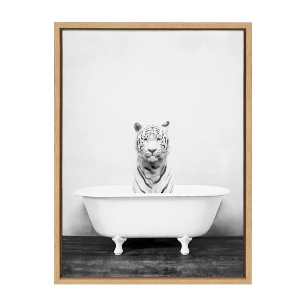 X 24 quot Sylvie White Tiger In The Bathtub Framed Canvas By Amy Peterson Natural Kate amp Laurel All Things Decor