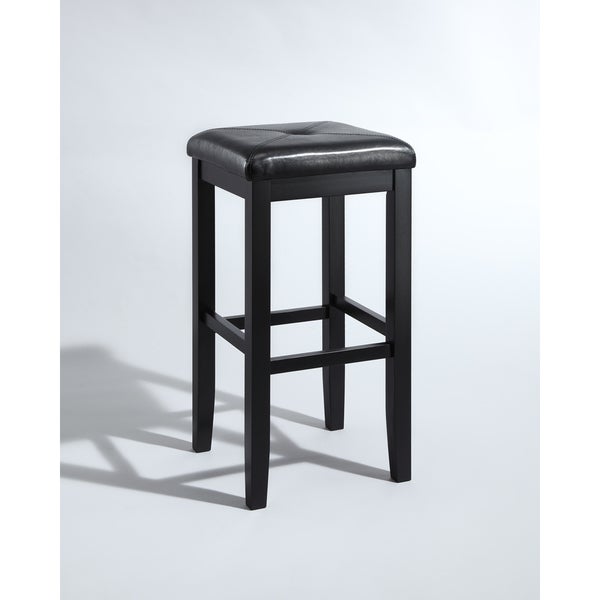 Upholstered Black-finish Square-seat Bar Stool (Set of 2) - 14.75 